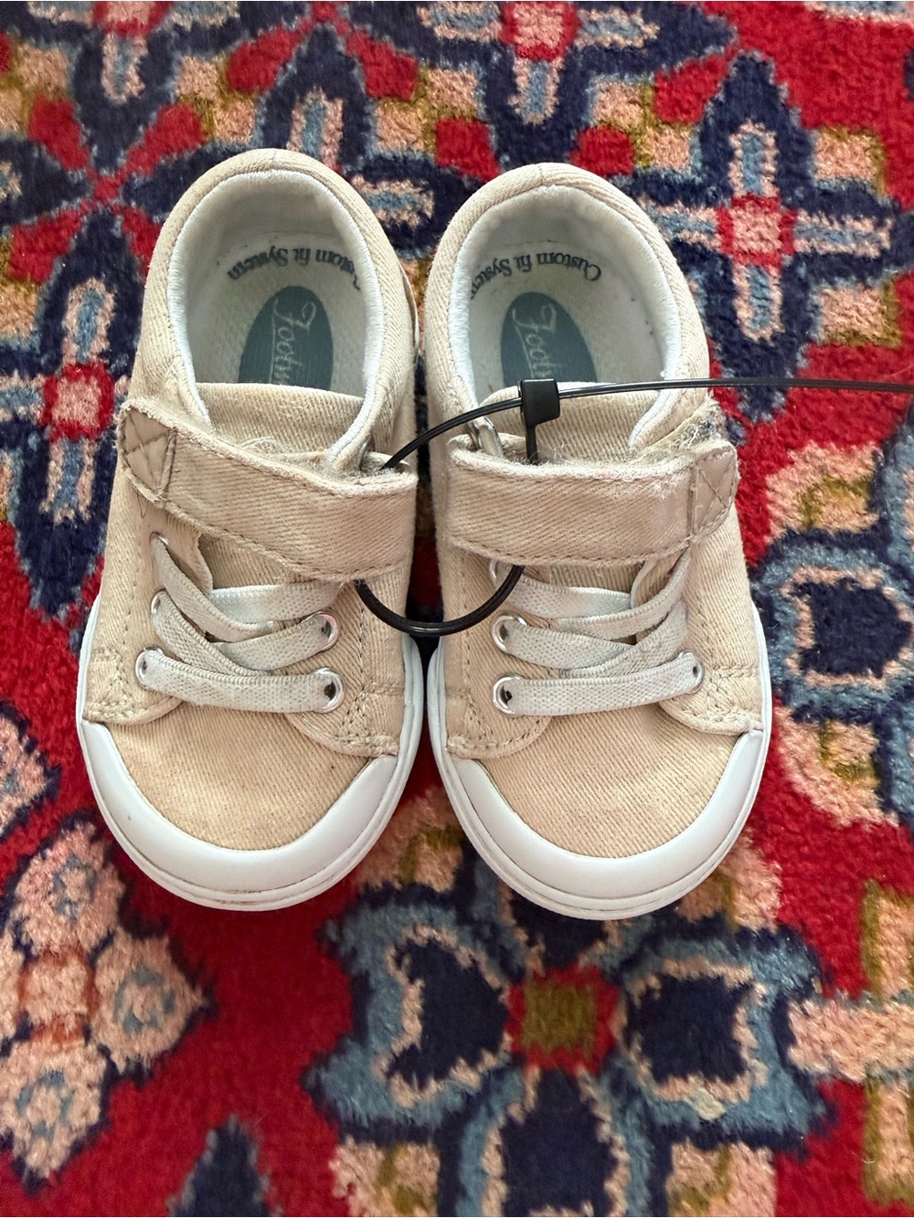 FootMates Beige Canvas Kids' Sneakers with Hook-and-Loop Strap